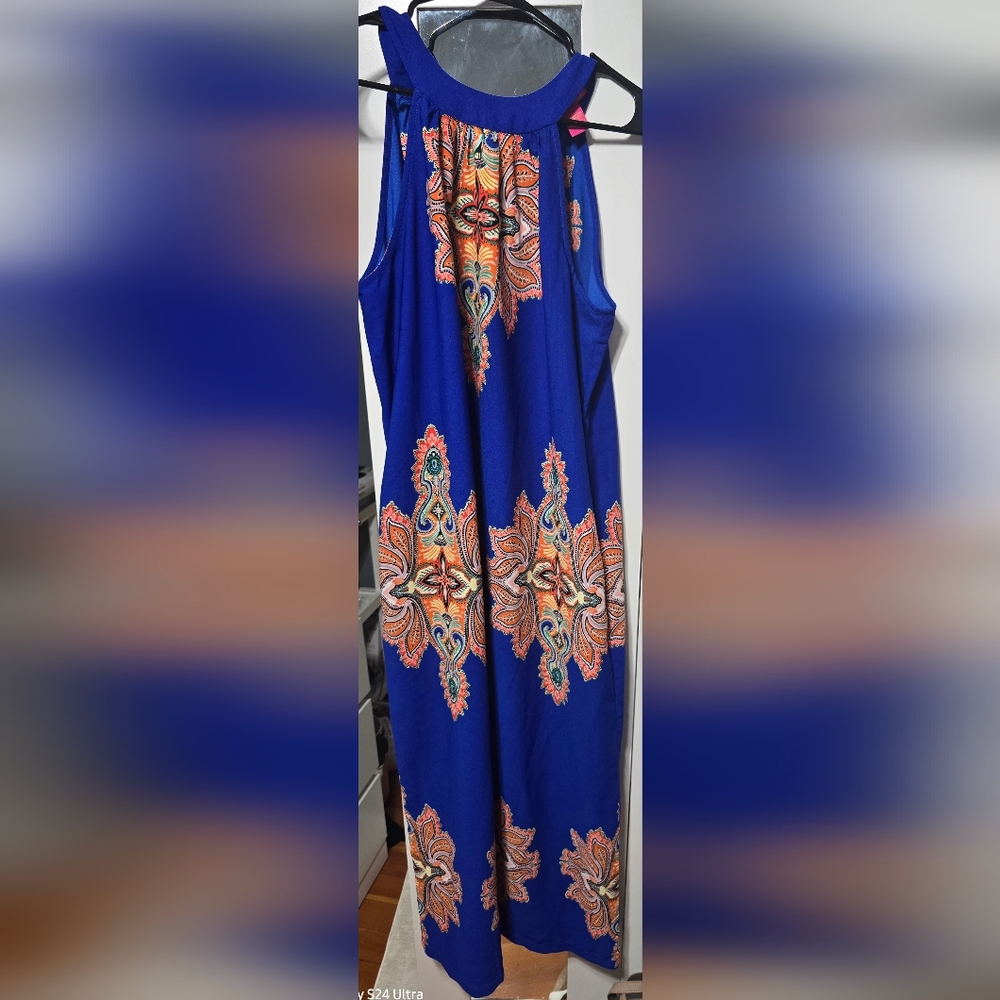 Catherine Malandrino Blue and Orange Maxi Dress